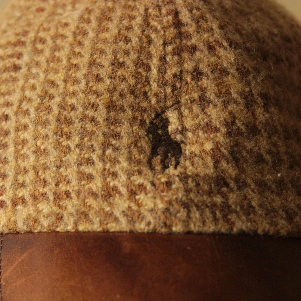 Polo Ralph Lauren Hat Men OS Brown Wool Tweed Leather Bill Adjustable Strapback